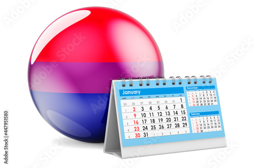 Desk calendar with bisexual flag, 3D rendering photo