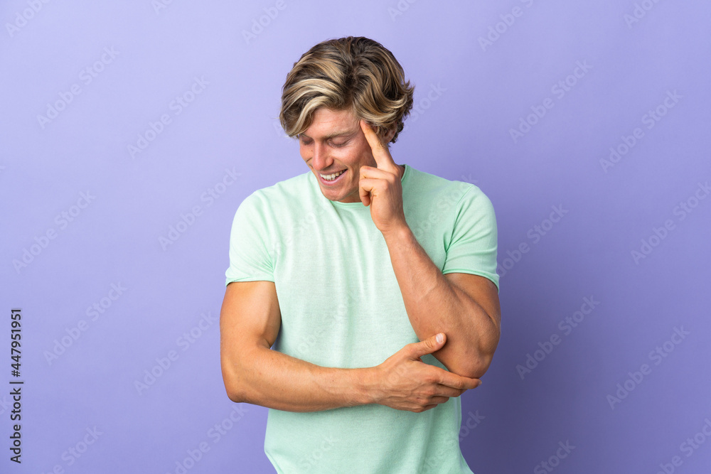 English man over isolated purple background laughing English man over isolated purple background laughing