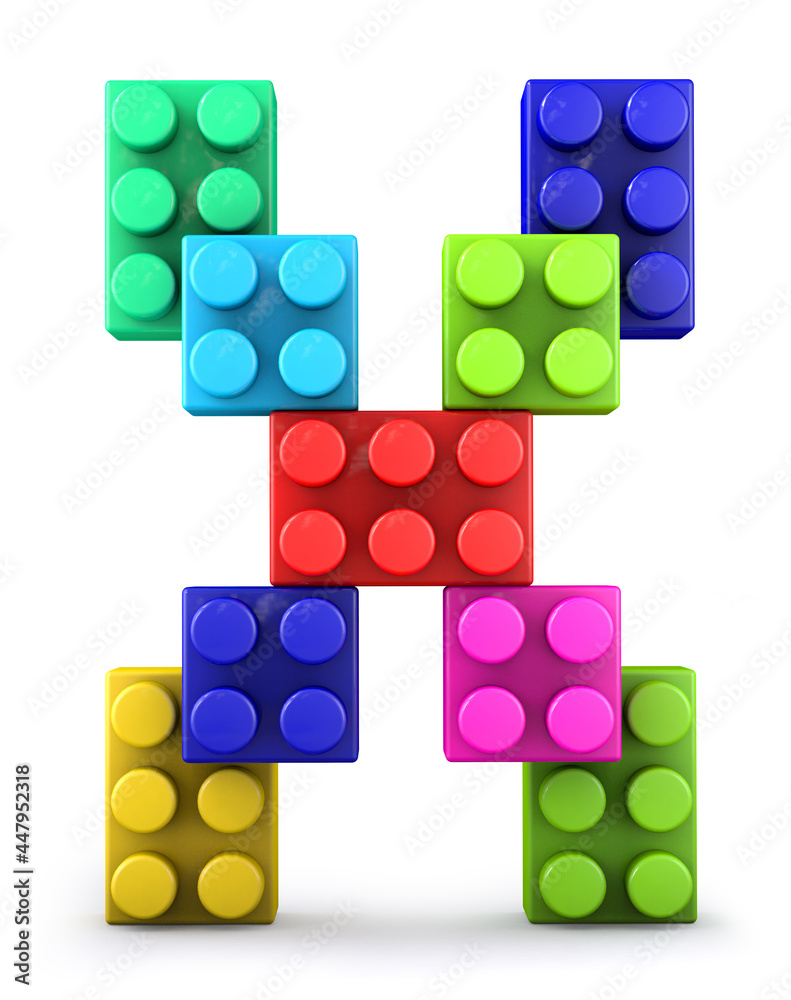 Alphabet X made of colorful bricks. 3d letter. 3d illustration. Alphabet X made of colorful bricks. 3d letter. 3d illustration.