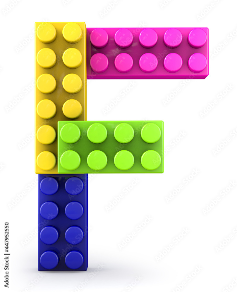 Alphabet F made of colorful Lego bricks. 3d letter. 3d illustration. 素材庫插圖|  Adobe Stock