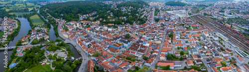 Aerial view of the city Schwandorf in Germany, Bavaria. on a sunny day in spring