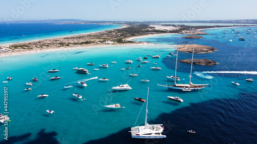 Bild auf Leinwand Aerial view of the beaches of Ses Illetes on the island of Formentera in the Bal