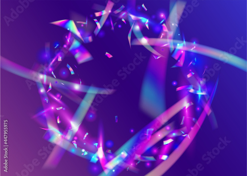 Light Tinsel. Glamour Art. Blue Laser Effect. Flying Foil. Holographic Glitter. Kaleidoscope Confetti. Shiny Design. Retro Christmas Sunlight. Purple Light Tinsel