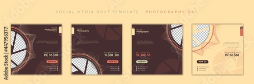 Set of social media template. Social media post template with camera shutter and brown design