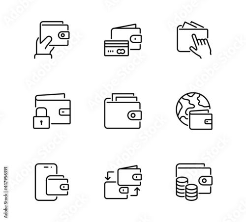 Wallet Set of Icons, Vector Icons such as Business wallet, make a payment, block an account, online payment. Editable stroke, perfect icons
