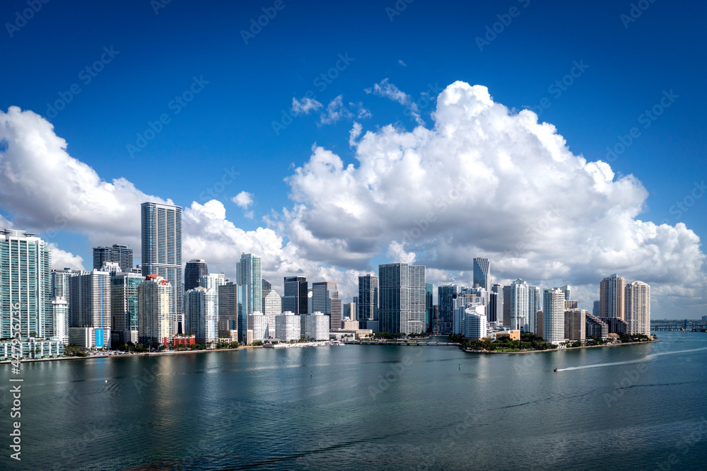 Fototapeta premium Aerial View from a Helicopter of Miami Downtown,.South Miami Beach, .Miami Dade,.Florida.North America,.USA