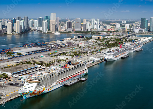 Aerial View from a Helicopter of Miami Downtown .South Miami Beach  .Miami Dade .Florida.North America .USA