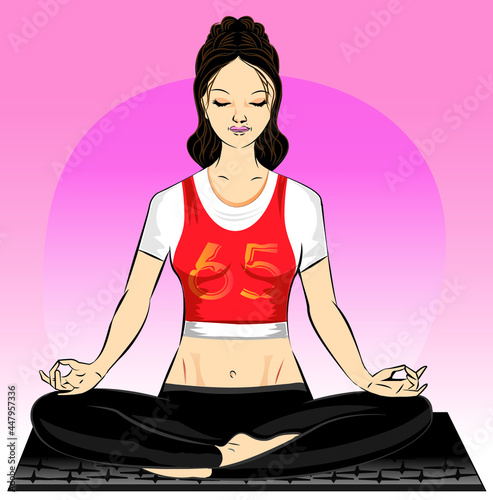 Young women in yoga lotus pose. Girl meditation -  Meditation for Anxiety - Yoga exercise 