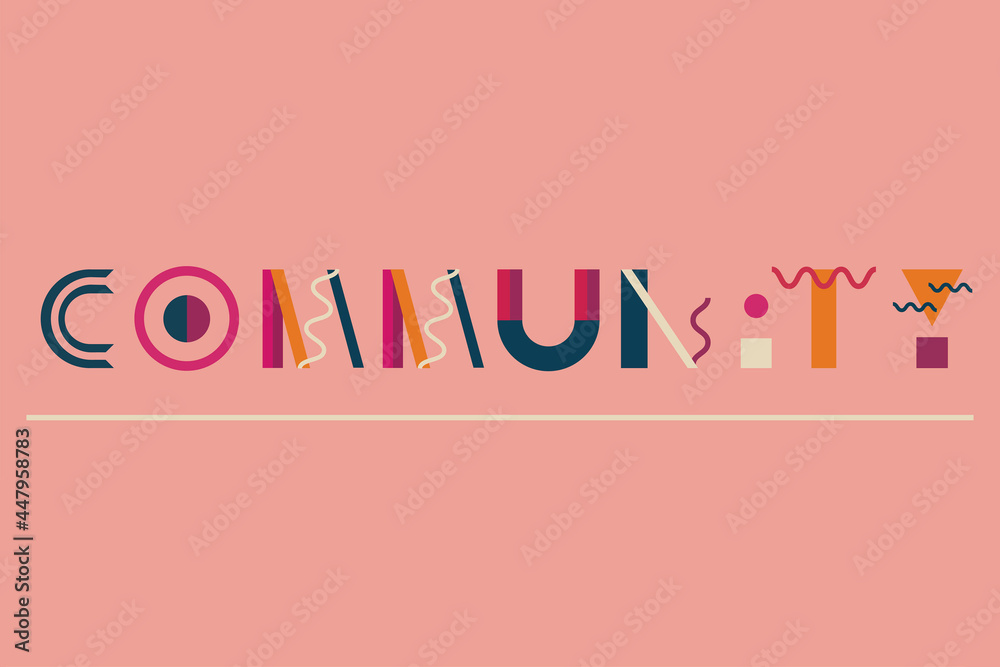 Community. Diversity. Oneness. Unity in diversity. Letters, typography., type design. Colorful typography for banner, social media and article. Pink background Community. Diversity. Oneness. Unity in diversity. Letters, typography., type design. Colorful typography for banner, social media and article. Pink background