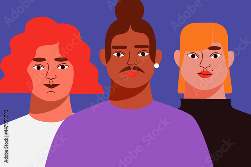 Obraz na plátně Three man of different skin color standing next to each other