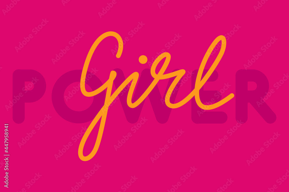 Girl power lettering, Empowerment, support, strength in letters. Typography, flat design. Pink and yellow