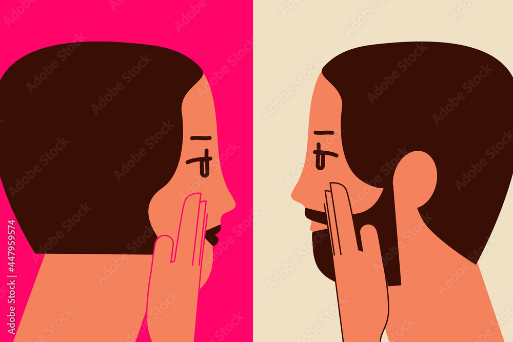 Transgender person looking at the mirror. Concept illustration on being non-binary, queergender person, identity