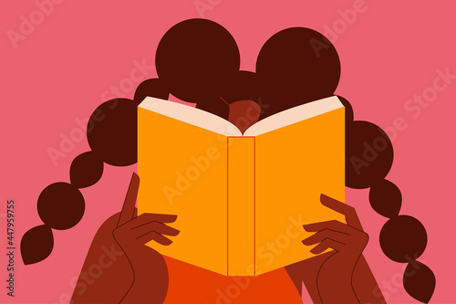 Woman reading a book. Flat vector illustration. Education, self-directed learning