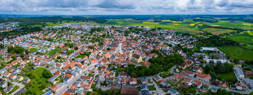 Aerial view of the city Hemau in Germany, Bavaria. on a sunny day in spring