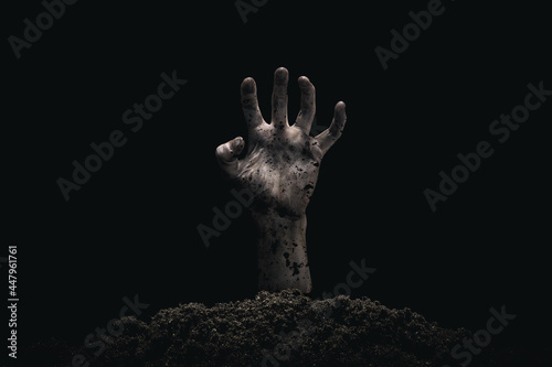 Tableau sur toile Halloween concept, zombie hand coming out from the grave