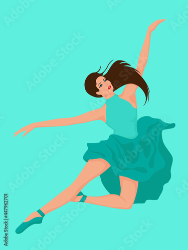 Beautiful woman dancer in turquoise dress