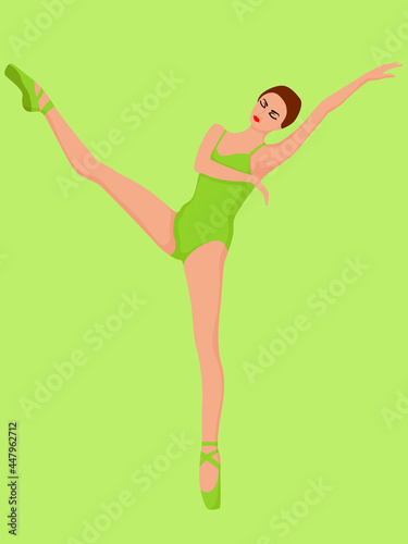 Elegant ballerina in soft green leotard,