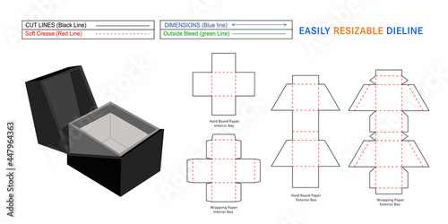 Rigid Luxury gift Box, rigid ring box, Custom rigid boxes dieline template and 3D vector
