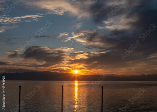 Beautiful calm lake with sunset