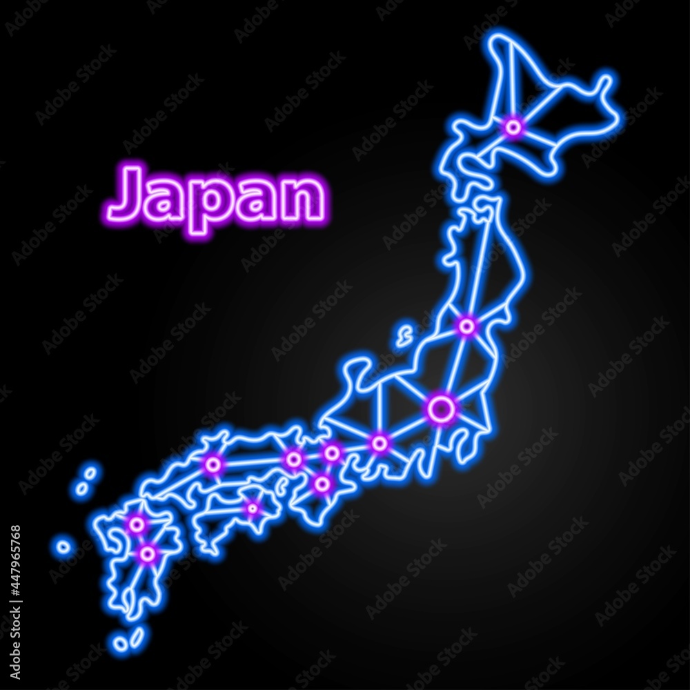 Japan neon map, isolated vector illustration. Japan neon map, isolated vector illustration.