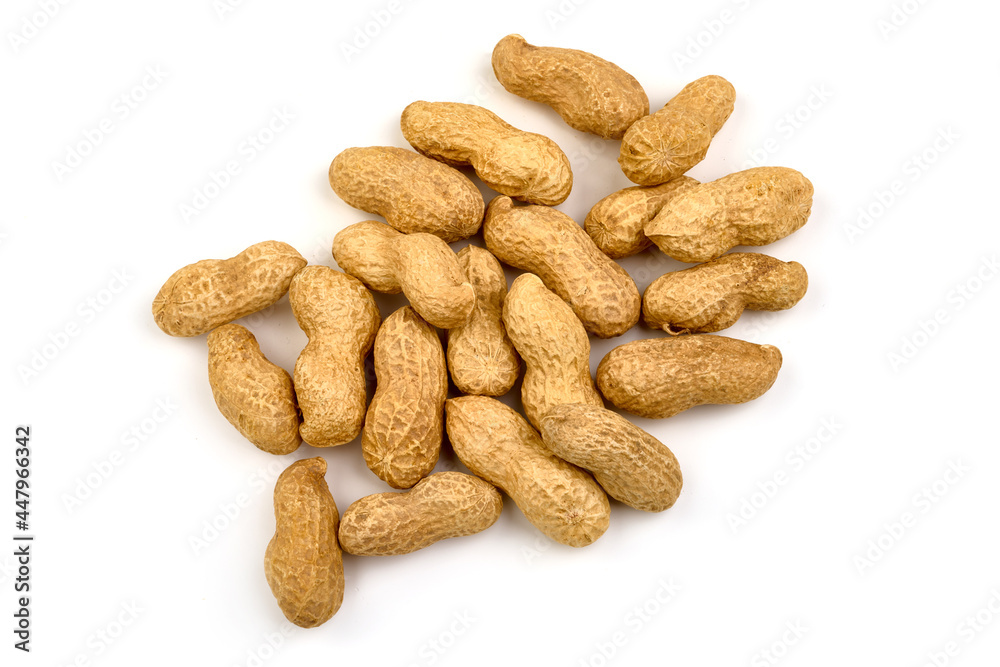 Organic peanuts in shell, isolated on white background. Organic peanuts in shell, isolated on white background.