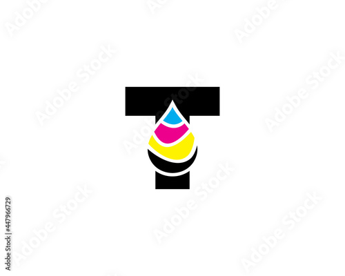 T Letter With CMYK Ink drop Logo Vector 001