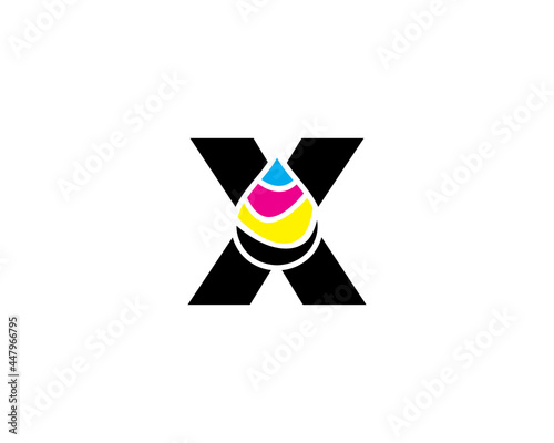 X Letter With CMYK Ink drop Logo Vector 001