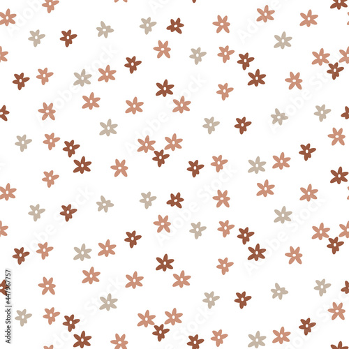 Small flowers cute seamless vintage pattern. Simple neutral colors camomile on white background