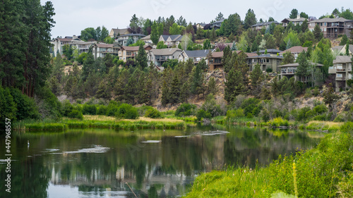Deschutes River and luxury homes  in Bend Oregon  photo