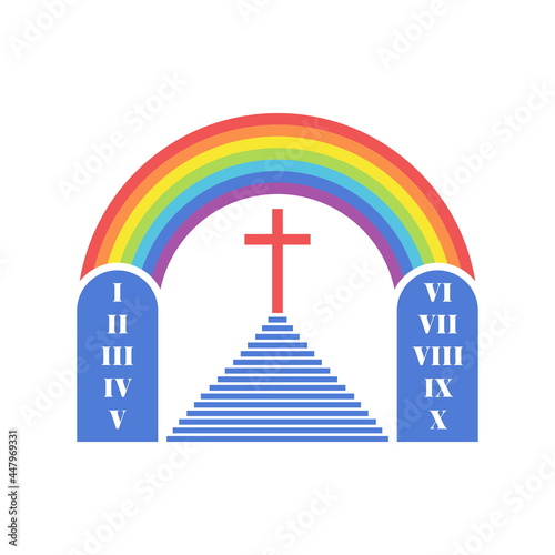 Biblical illustration. Tablets of the Covenant leading to the cross of Jesus.