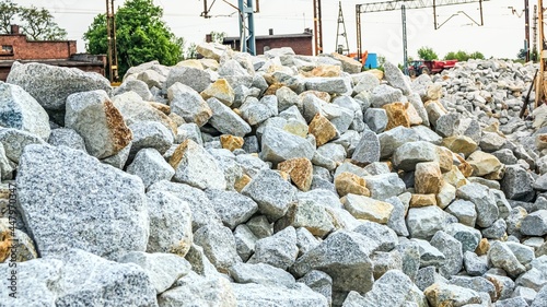 heap of large stones, granite for construction photo