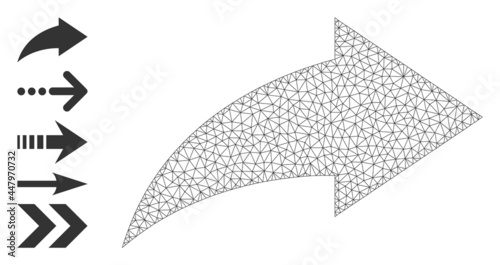 Mesh net redo icon with simple carcass created from redo vector graphics. Carcass mesh polygonal redo. Wire carcass 2D mesh in eps10 vector format.