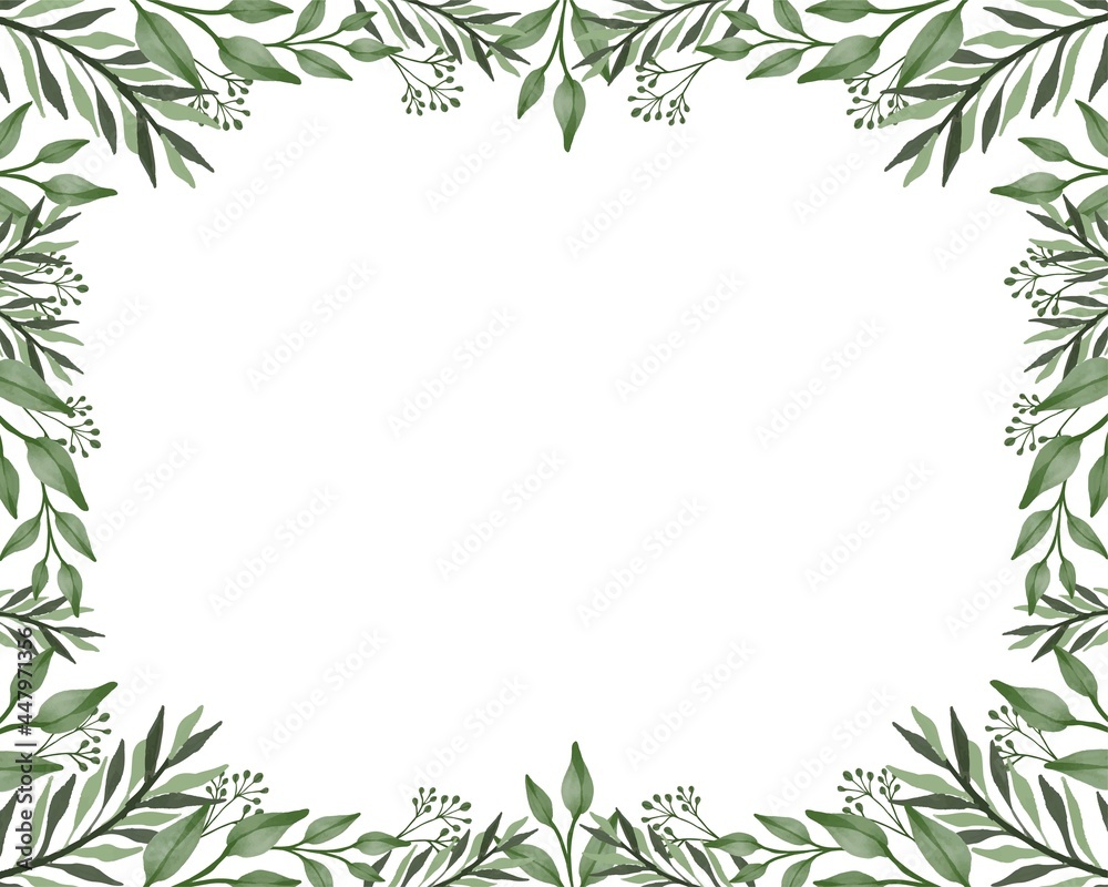 green leaf frame, white background with green leaf border