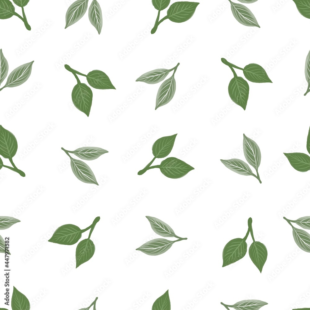simple seamless pattern of green leaf for fabric and background design