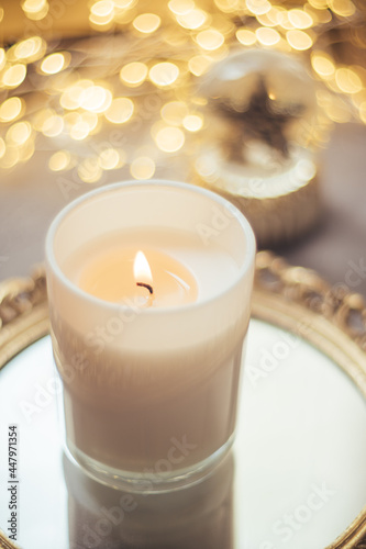 Holiday decorations with candles and lights, wedding decor