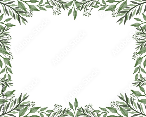 green leaf frame  white background with green leaf border