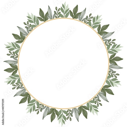 circle frame with green leaf border for wedding card