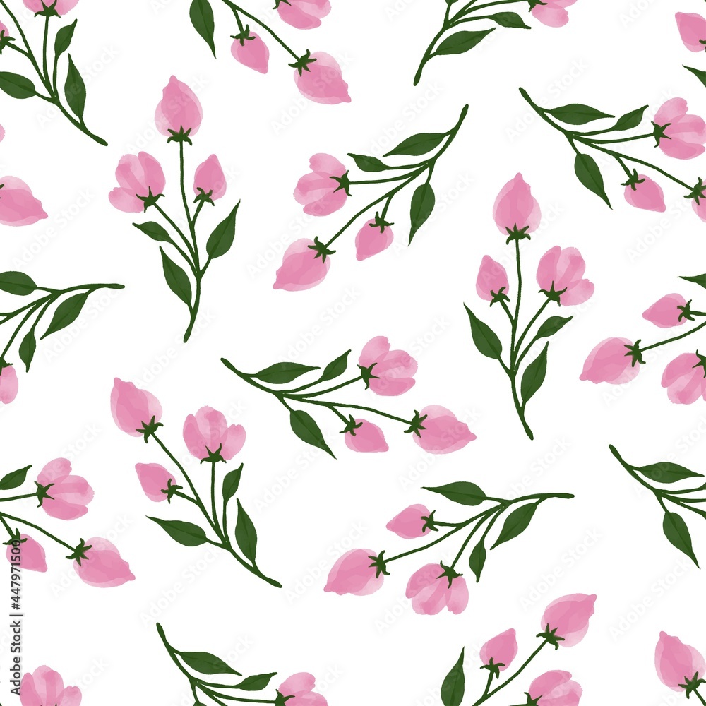 simple seamless pattern of pink flower buds for fabric design