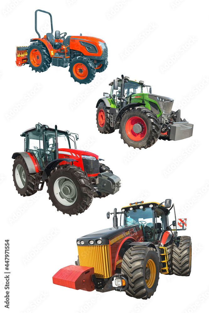 Obraz premium Modern agricultural machines for use in various areas of modern production. Isolated on white