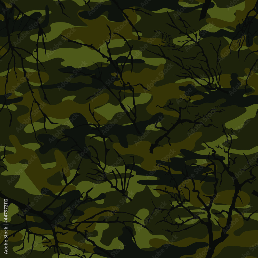 Hunting camouflage pattern with tree branches. Forest pattern. Vector. Hunting camouflage pattern with tree branches. Forest pattern. Vector.