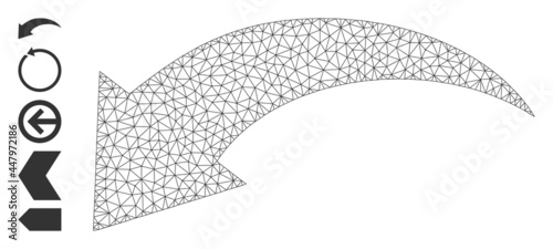 Mesh polygonal undo icon with simple symbols created from undo vector illustration. Carcass mesh polygonal undo. Linear carcass 2D mesh in vector EPS format.