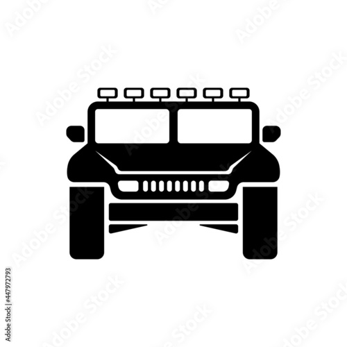 SUV icon. Off-road vehicle. Black silhouette. Front view. Vector simple flat graphic illustration. The isolated object on a white background. Isolate.