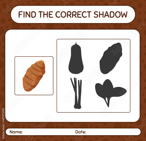 Find the correct shadows game with taro root. worksheet for preschool kids, kids activity sheet