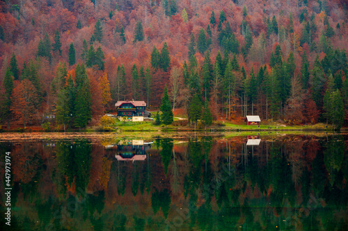 Autumn foliage in Fusine lakes natural park, Friuli Italy