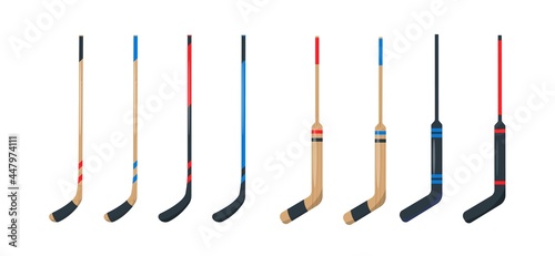 Hockey Stick icons set. Sport equipment isolated.