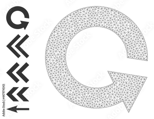 Mesh net rotate ccw icon with simple pictograms. Vector model created from rotate ccw vector graphics. Frame mesh polygonal rotate ccw. Wire flat mesh in vector format.