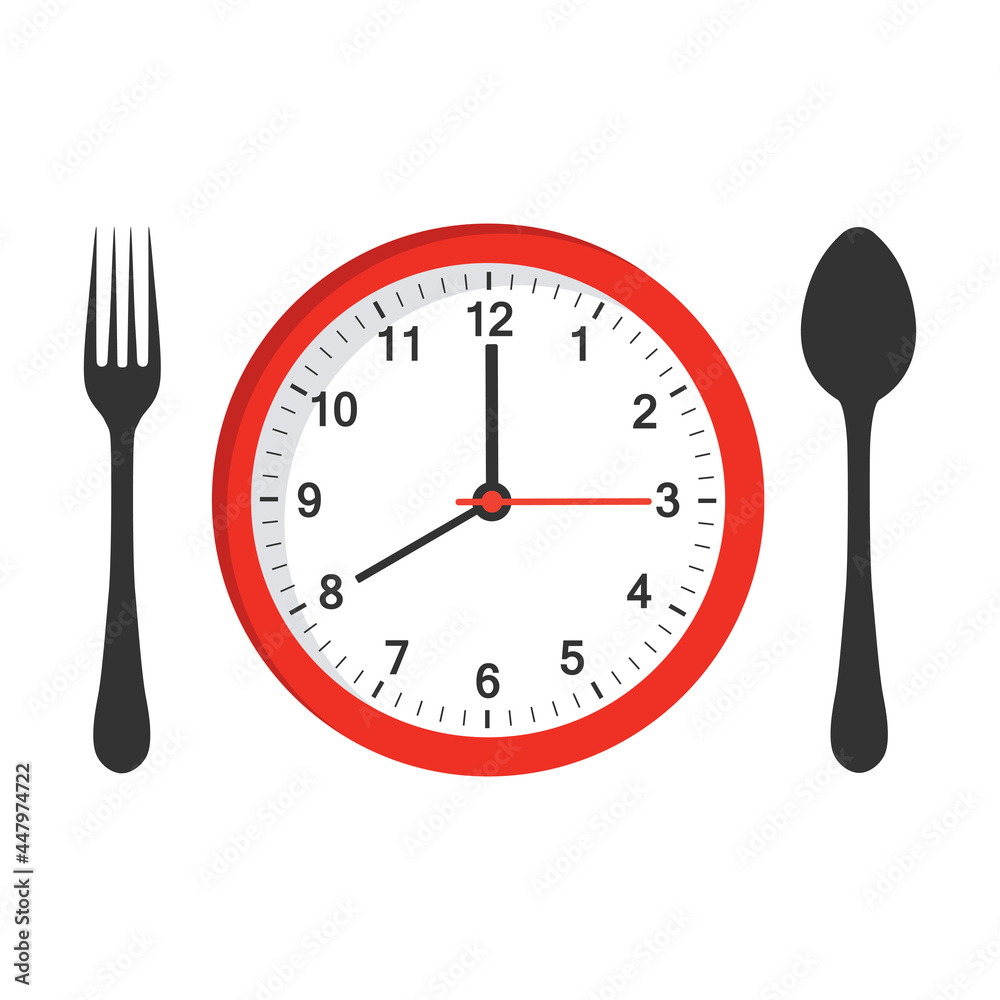 Mobile app logo food time on the clock icon isolated on white background. Mobile app logo food time on the clock icon isolated on white background.