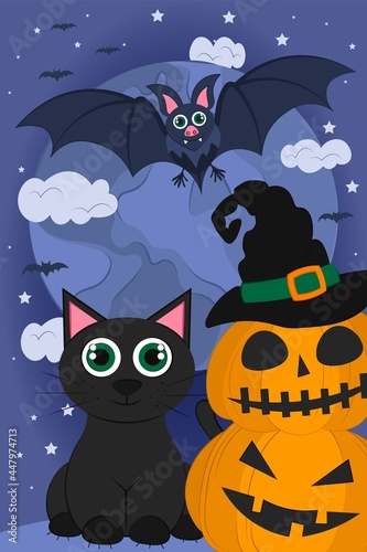  Halloween night background. Vector illustration for the October holiday  banner. Poster  invitation template for halloween party  web page. 