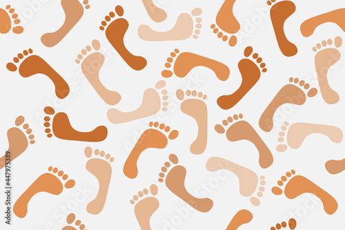 footprints on a light gray background, seamless vector pattern 