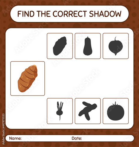 Find the correct shadows game with taro root. worksheet for preschool kids, kids activity sheet